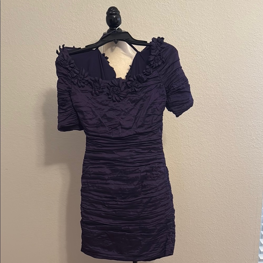 BCBGMaxAzria Purple Bodycon Mini Dress V-neck Short Sleeve